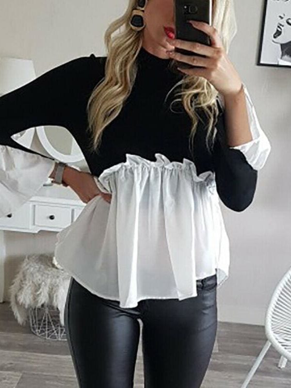 The Best Fashion Women Crew Neck Long Sleeve Tops Autumn Ladies Casual Ruffle Hem T Shirt Pullover Tops weater Jumper Online - Takalr