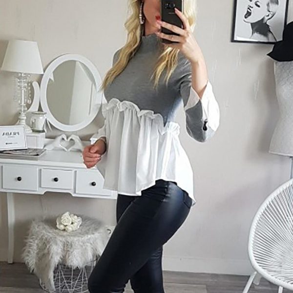 The Best Fashion Women Crew Neck Long Sleeve Tops Autumn Ladies Casual Ruffle Hem T Shirt Pullover Tops weater Jumper Online - Takalr