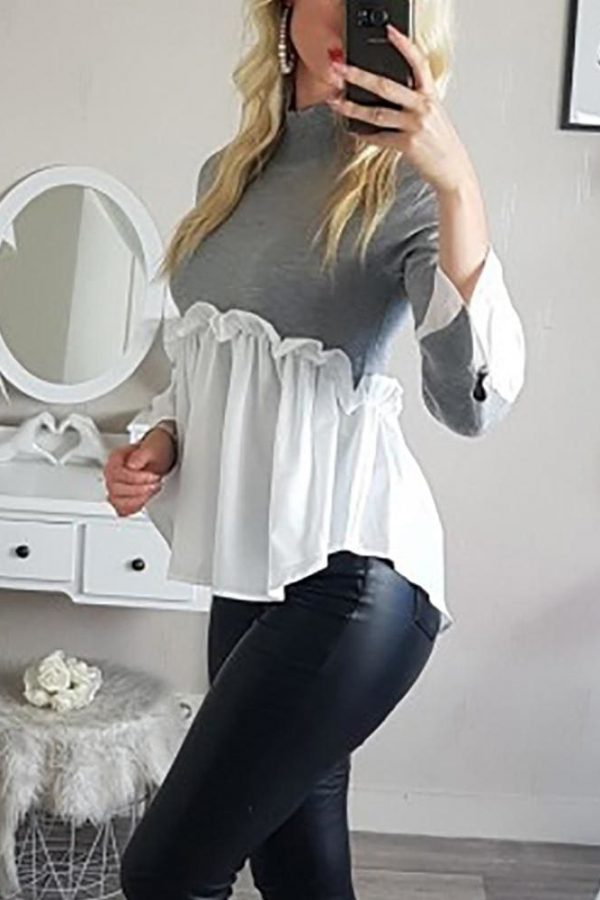 The Best Fashion Women Crew Neck Long Sleeve Tops Autumn Ladies Casual Ruffle Hem T Shirt Pullover Tops weater Jumper Online - Takalr