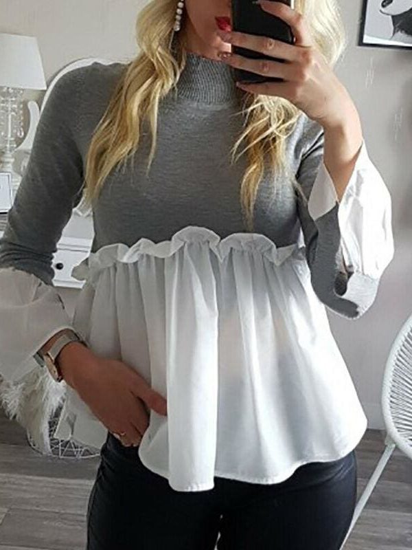 The Best Fashion Women Crew Neck Long Sleeve Tops Autumn Ladies Casual Ruffle Hem T Shirt Pullover Tops weater Jumper Online - Takalr