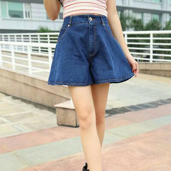 The Best Fashion Women Denim Shorts Summer Casual Loose Flare Short Jeans High Waist Solid Casual Shorts Trousers Online - Takalr