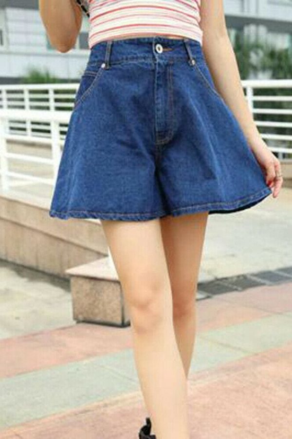 The Best Fashion Women Denim Shorts Summer Casual Loose Flare Short Jeans High Waist Solid Casual Shorts Trousers Online - Takalr