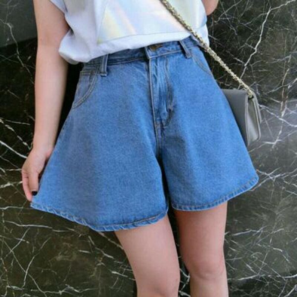 The Best Fashion Women Denim Shorts Summer Casual Loose Flare Short Jeans High Waist Solid Casual Shorts Trousers Online - Takalr