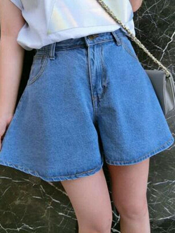 The Best Fashion Women Denim Shorts Summer Casual Loose Flare Short Jeans High Waist Solid Casual Shorts Trousers Online - Takalr