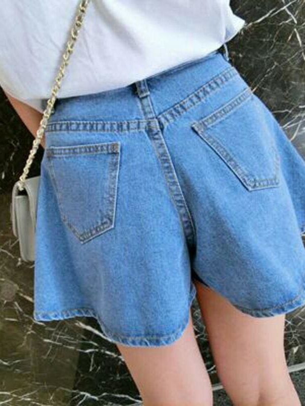 The Best Fashion Women Denim Shorts Summer Casual Loose Flare Short Jeans High Waist Solid Casual Shorts Trousers Online - Takalr