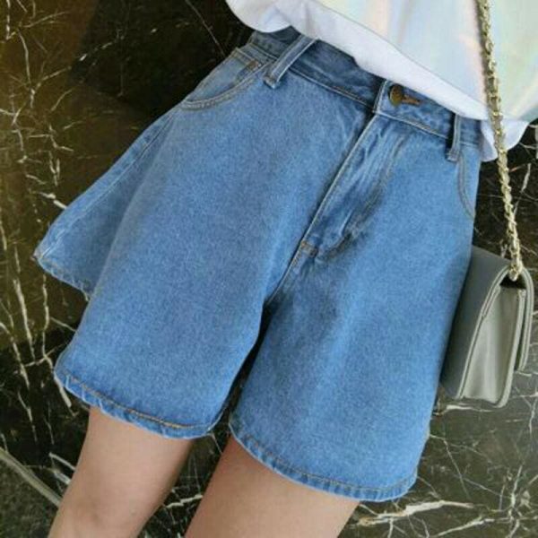 The Best Fashion Women Denim Shorts Summer Casual Loose Flare Short Jeans High Waist Solid Casual Shorts Trousers Online - Takalr