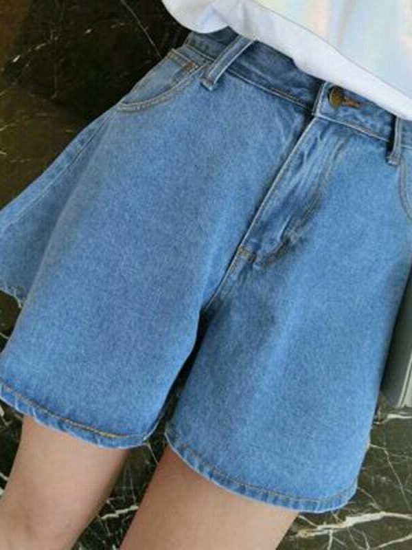 The Best Fashion Women Denim Shorts Summer Casual Loose Flare Short Jeans High Waist Solid Casual Shorts Trousers Online - Takalr