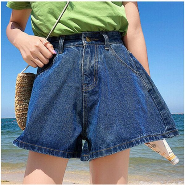 The Best Fashion Women Denim Shorts Summer Casual Loose Flare Short Jeans High Waist Solid Casual Shorts Trousers Online - Takalr