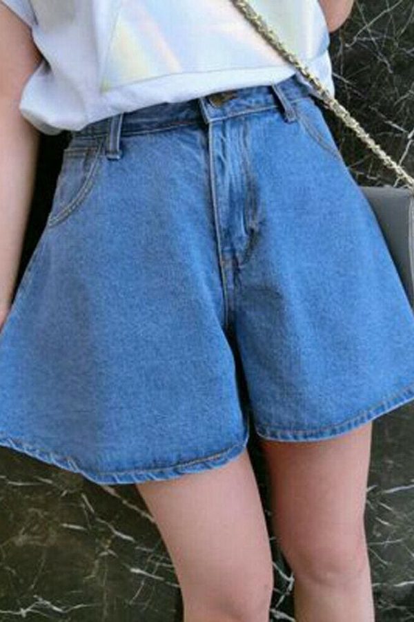 The Best Fashion Women Denim Shorts Summer Casual Loose Flare Short Jeans High Waist Solid Casual Shorts Trousers Online - Takalr