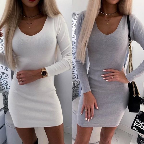 The Best Fashion Women Dress Sexy Lady V neck Bodycon Long Sleeve Backless Hollow Clubwear Party Autumn Casual Mini Dress Online - Takalr