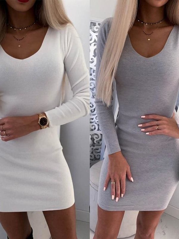 The Best Fashion Women Dress Sexy Lady V neck Bodycon Long Sleeve Backless Hollow Clubwear Party Autumn Casual Mini Dress Online - Takalr