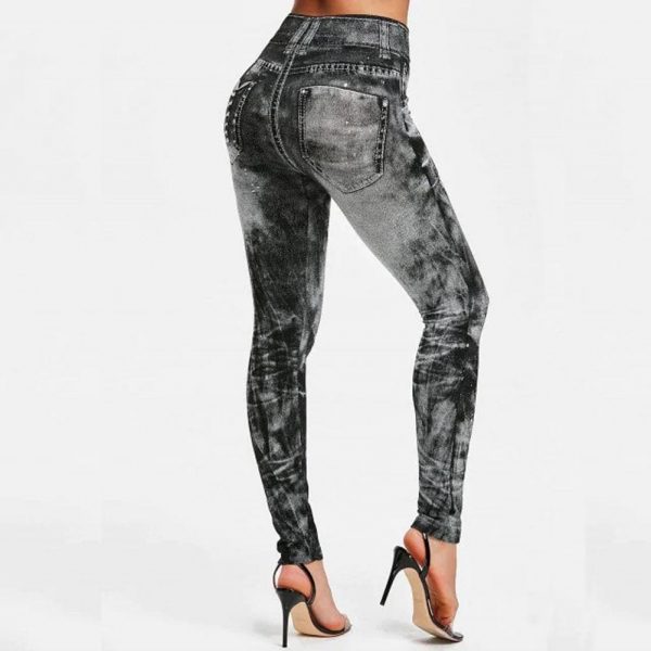 The Best Fashion Women Elastic Skinny Stretchy High Waist Leggings Slim Denim Look Jeans Jeggings Stretchy Long Pants Trousers Online - Takalr