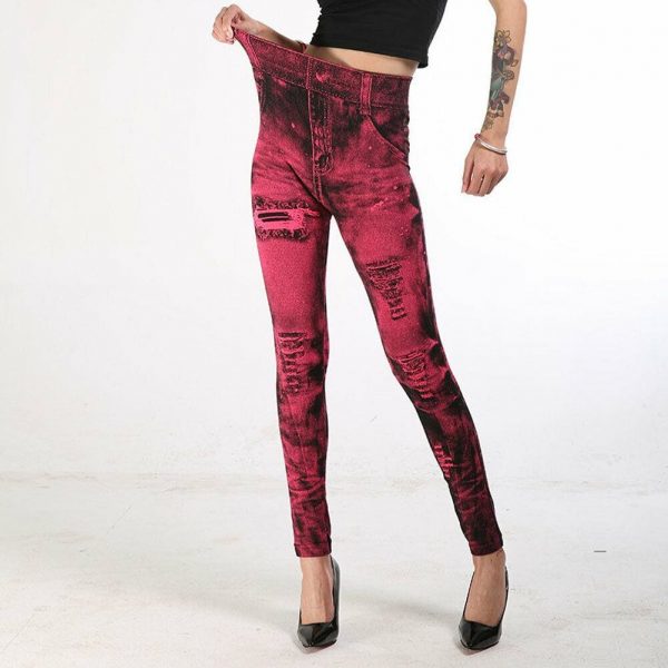 The Best Fashion Women Elastic Skinny Stretchy High Waist Leggings Slim Denim Look Jeans Jeggings Stretchy Long Pants Trousers Online - Takalr