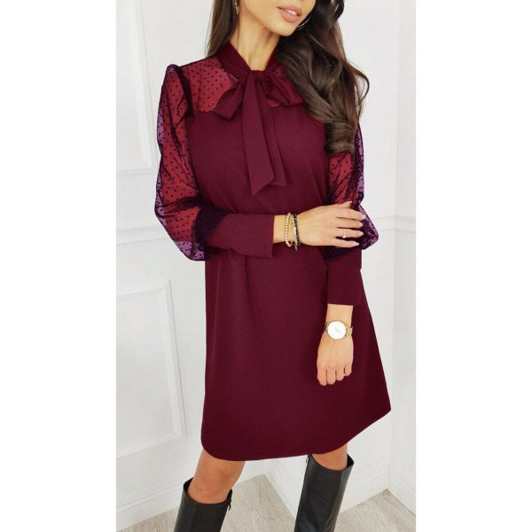 The Best Fashion Women Elegant Evening Party Club Loose Dress Women Ladies Casual Mesh Puff Long Sleeve Dress vestidos Online - Takalr