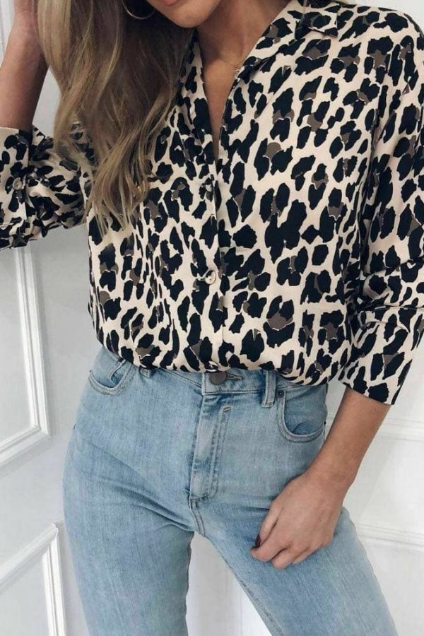 The Best Fashion Women Elegant Leopard Printed Blouse Top New Ladies Casual Workout Loose V-Neck Long Sleeve Blouse Shirt Online - Takalr