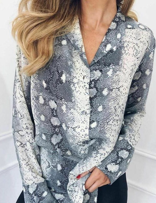 The Best Fashion Women Elegant Leopard Printed Blouse Top New Ladies Casual Workout Loose V-Neck Long Sleeve Blouse Shirt Online - Takalr