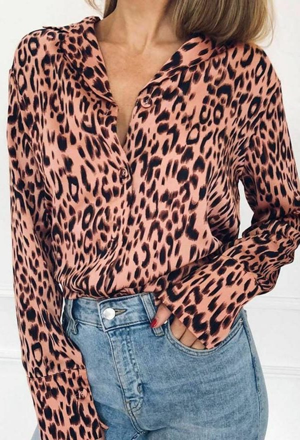 The Best Fashion Women Elegant Leopard Printed Blouse Top New Ladies Casual Workout Loose V-Neck Long Sleeve Blouse Shirt Online - Takalr