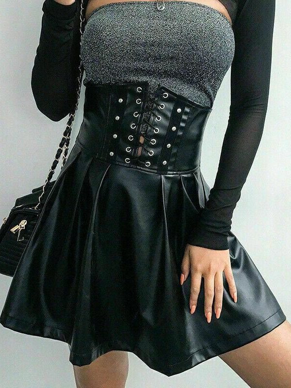 The Best Fashion Women Faux Leather Fake Zipper Bodycon Mini Skirt Stretchy Wetlook A-Line Tight Bandage Tunic Pleated Skirt Online - Takalr