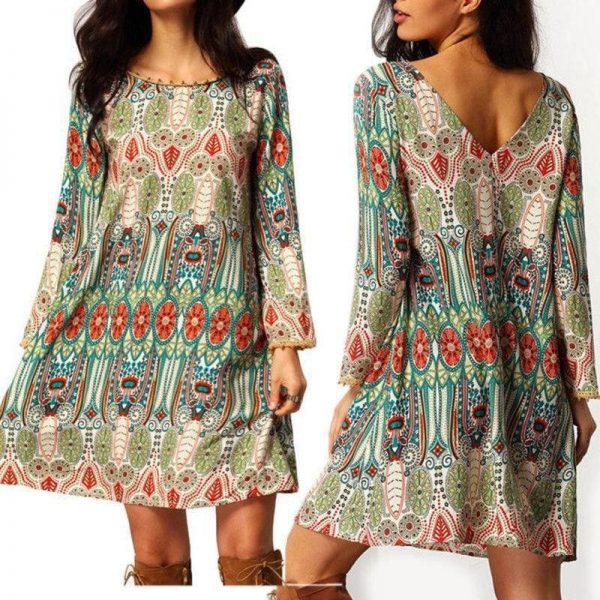 The Best Fashion Women Floral Boho Chiffon Sundress Ladies Casual Long Sleeve Summer Beach Holiday Loose Short Mini Dress Online - Takalr