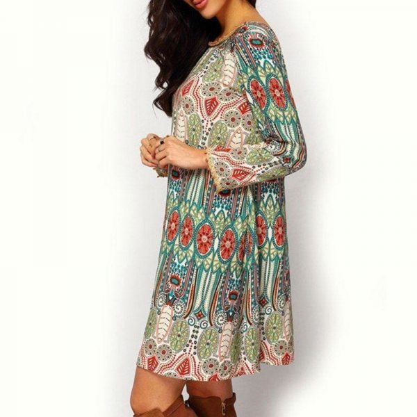 The Best Fashion Women Floral Boho Chiffon Sundress Ladies Casual Long Sleeve Summer Beach Holiday Loose Short Mini Dress Online - Takalr