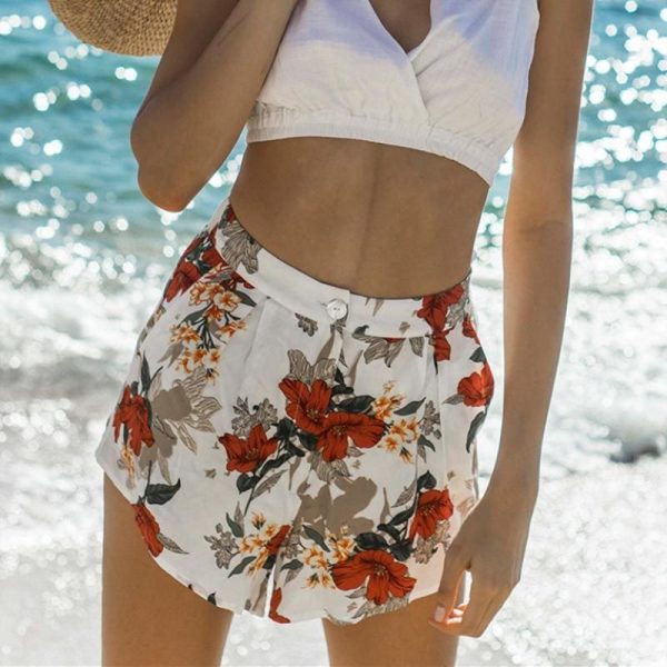 The Best Fashion Women Floral High Waist Shorts Summer Casual Printed Ladies Beach Holiday Travel Loose Trouser New Online - Takalr