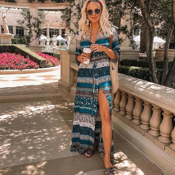 The Best Fashion Women Floral Long Maxi Dress Evening Party Ladies Half Sleeve Beach Dresses Summer Loose Sundress Online - Takalr