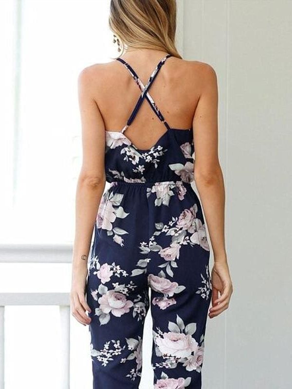 The Best Fashion Women Floral Sleeveless Long Trousers Jumpsuit Summer Holiday Lady Backless Loose Playsuit Party Casual Jumpsuit Romper Online - Takalr