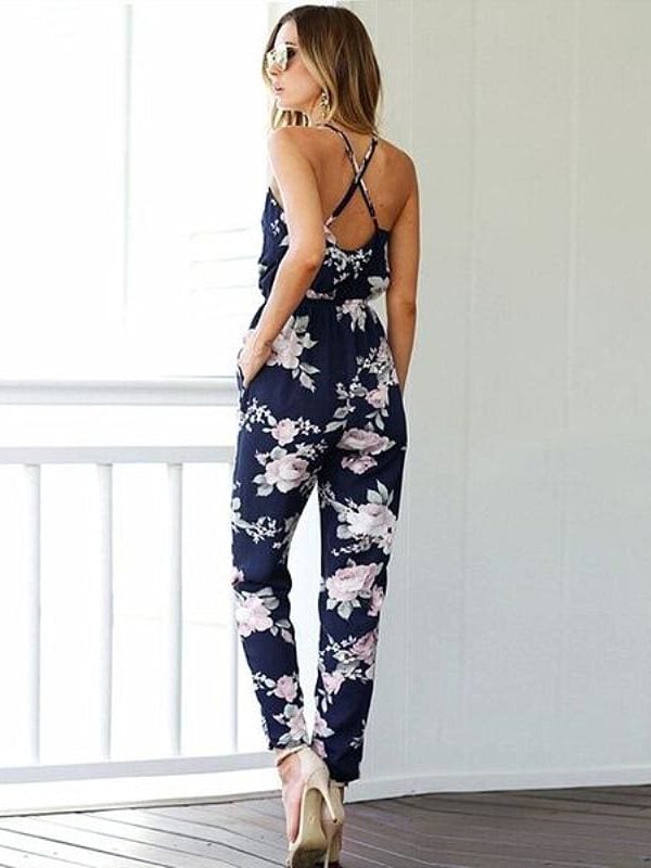 The Best Fashion Women Floral Sleeveless Long Trousers Jumpsuit Summer Holiday Lady Backless Loose Playsuit Party Casual Jumpsuit Romper Online - Takalr