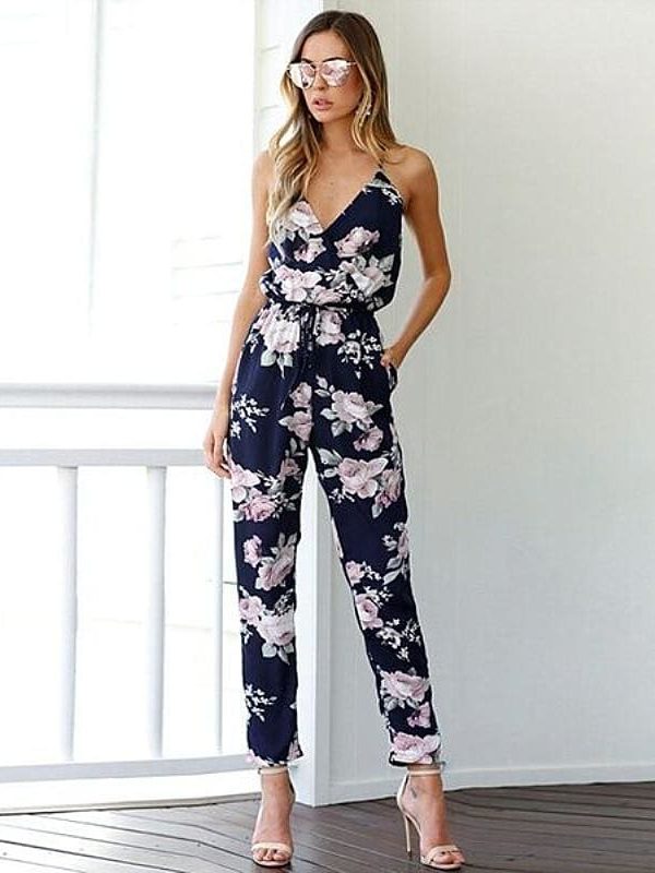 The Best Fashion Women Floral Sleeveless Long Trousers Jumpsuit Summer Holiday Lady Backless Loose Playsuit Party Casual Jumpsuit Romper Online - Takalr