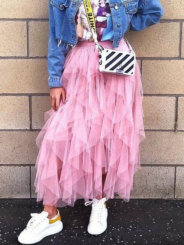 The Best Fashion Women Girls Long Maxi Boho Skirt Summer Tulle Beach Holiday Elastic Waist Bridesmaid Wedding Party Skirt Online - Takalr