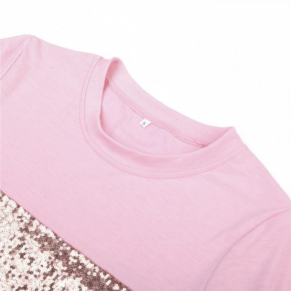 The Best Fashion Women Girls Short Sleeve Paillette Summer Casual Shirt Holiday Leopard Soft Tops T-Shirt New Online - Takalr