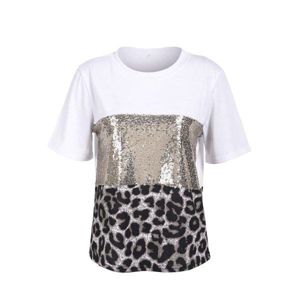 The Best Fashion Women Girls Short Sleeve Paillette Summer Casual Shirt Holiday Leopard Soft Tops T-Shirt New Online - Takalr