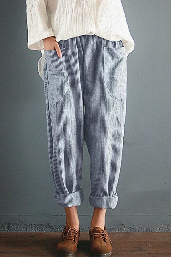 The Best Fashion Women High Waist Elastic Long Pants Baggy Casual Loose Harem Maxi Trousers Summer Outdoor Wide Leg Pants New Online - Takalr