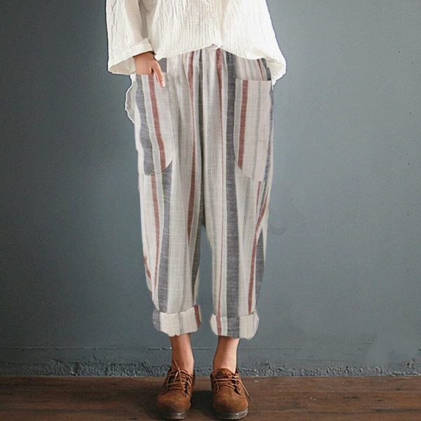 The Best Fashion Women High Waist Elastic Long Pants Baggy Casual Loose Harem Maxi Trousers Summer Outdoor Wide Leg Pants New Online - Takalr