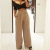 The Best Fashion Women High Waist Ruffles OL Ladies Trouser Denim Look Wide Leg Drawstring Elastic Long Loose Casual Pants Online - Takalr