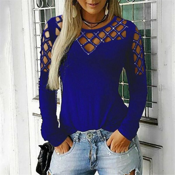 The Best Fashion Women Hollow Out Long Sleeve Casual Shirt Top Sexy Ladies O-Neck Autumn Casual Top Outwear Streetwear Online - Takalr