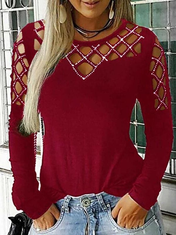 The Best Fashion Women Hollow Out Long Sleeve Casual Shirt Top Sexy Ladies O-Neck Autumn Casual Top Outwear Streetwear Online - Takalr