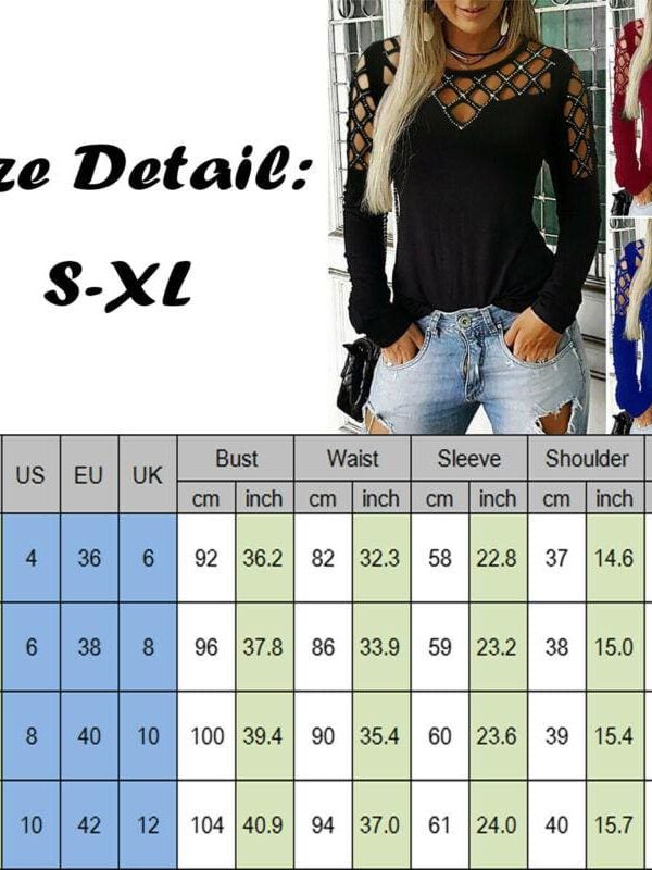 The Best Fashion Women Hollow Out Long Sleeve Casual Shirt Top Sexy Ladies O-Neck Autumn Casual Top Outwear Streetwear Online - Takalr