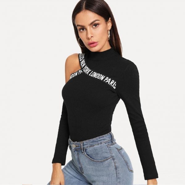 The Best Fashion Women Hollow Out T Shirt Studded Long Sleeve Tops Tee Ladies Cold Shoulder Slim Fit Casual Tops Clubwear Online - Takalr