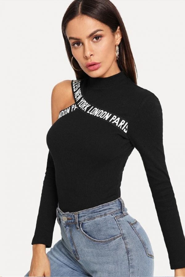 The Best Fashion Women Hollow Out T Shirt Studded Long Sleeve Tops Tee Ladies Cold Shoulder Slim Fit Casual Tops Clubwear Online - Takalr