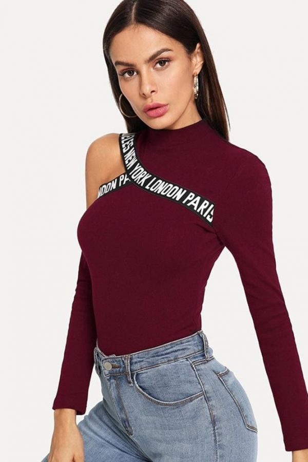 The Best Fashion Women Hollow Out T Shirt Studded Long Sleeve Tops Tee Ladies Cold Shoulder Slim Fit Casual Tops Clubwear Online - Takalr