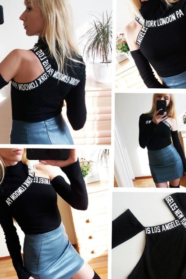 The Best Fashion Women Hollow Out T Shirt Studded Long Sleeve Tops Tee Ladies Cold Shoulder Slim Fit Casual Tops Clubwear Online - Takalr