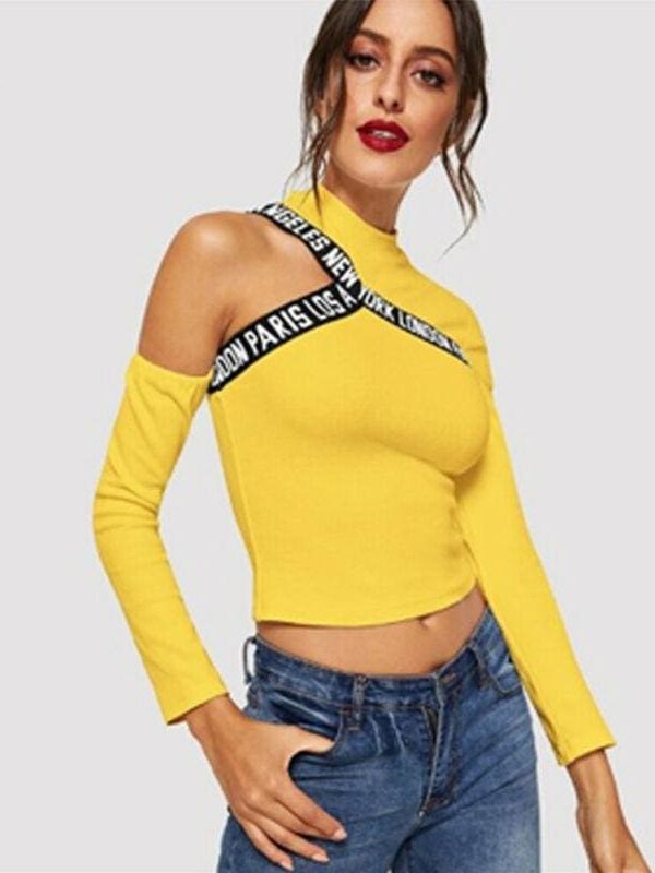 The Best Fashion Women Hollow Out T Shirt Studded Long Sleeve Tops Tee Ladies Cold Shoulder Slim Fit Casual Tops Clubwear Online - Takalr