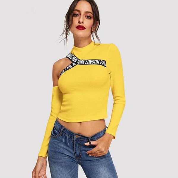 The Best Fashion Women Hollow Out T Shirt Studded Long Sleeve Tops Tee Ladies Cold Shoulder Slim Fit Casual Tops Clubwear Online - Takalr