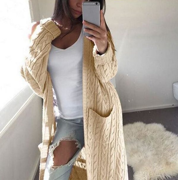 The Best Fashion Women Knitted Chunky Cardigan Sweater Open Front Pocket Coat Winter Casual Long Jumper Coat Jacket Tops Online - Takalr