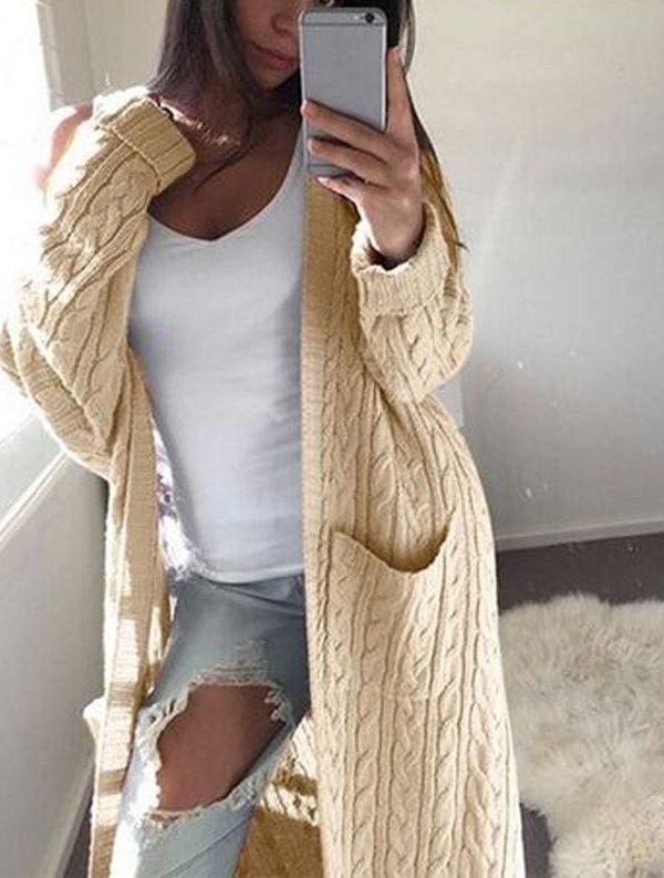 The Best Fashion Women Knitted Chunky Cardigan Sweater Open Front Pocket Coat Winter Casual Long Jumper Coat Jacket Tops Online - Takalr