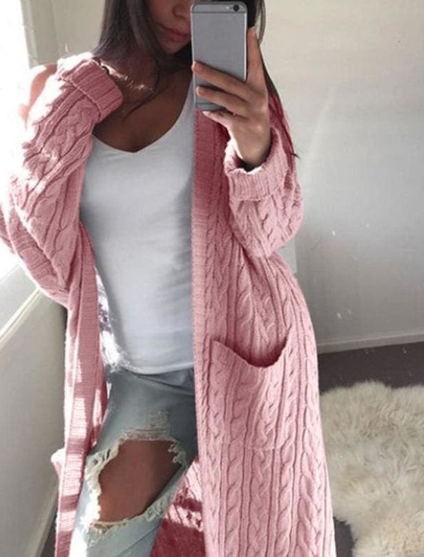 The Best Fashion Women Knitted Chunky Cardigan Sweater Open Front Pocket Coat Winter Casual Long Jumper Coat Jacket Tops Online - Takalr