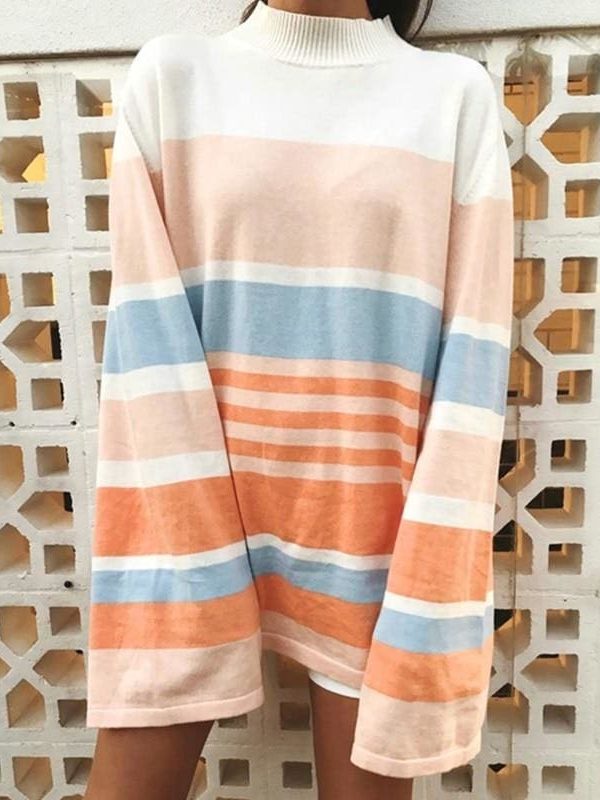 The Best Fashion Women Ladies Casual Pullover Loose Long Sleeve Tunic Striped Blouse Autumn Winter Holiday Shirt Top Online - Source Silk