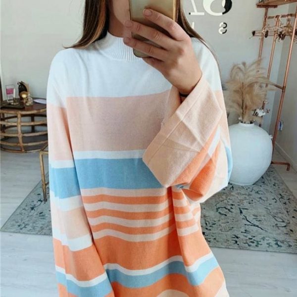 The Best Fashion Women Ladies Casual Pullover Loose Long Sleeve Tunic Striped Blouse Autumn Winter Holiday Shirt Top Online - Source Silk