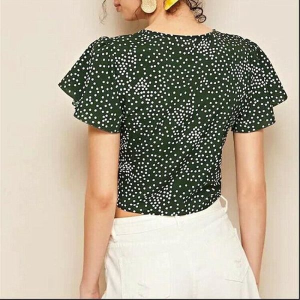 The Best Fashion Women Ladies Floral Wave Point Bandage Crop Tops Ladies Short Sleeve V-Neck Blouse Casual Short Shirts Online - Takalr